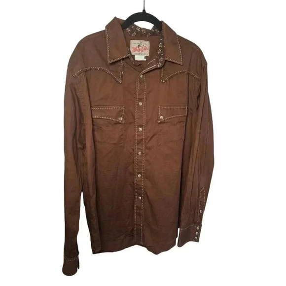 Wrangler Pearl Snap Brown White Stitch Mens 2XL Floral Embroidered - Picture 3 of 11